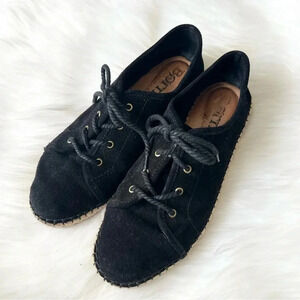 Born Sz 8.5 M Womens Black Suede Drilles Espadrilles Lace Up Shoes Loafer Preppy